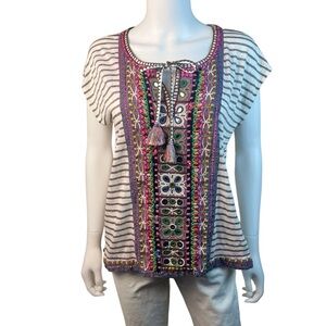 Calypso St. Barth Embroidered Linen Blouse Top